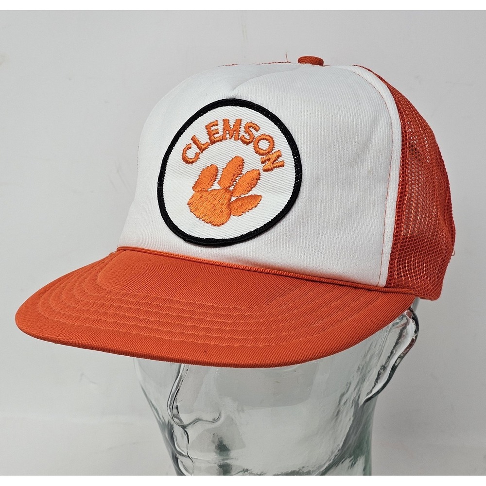 VINTAGE Clemson Tigers Hat Cap Snap Back Mens One Size NCAA Football Trucker